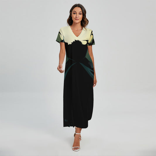 Halloween Vampire Silhouette Print Short Sleeve Maxi Dress