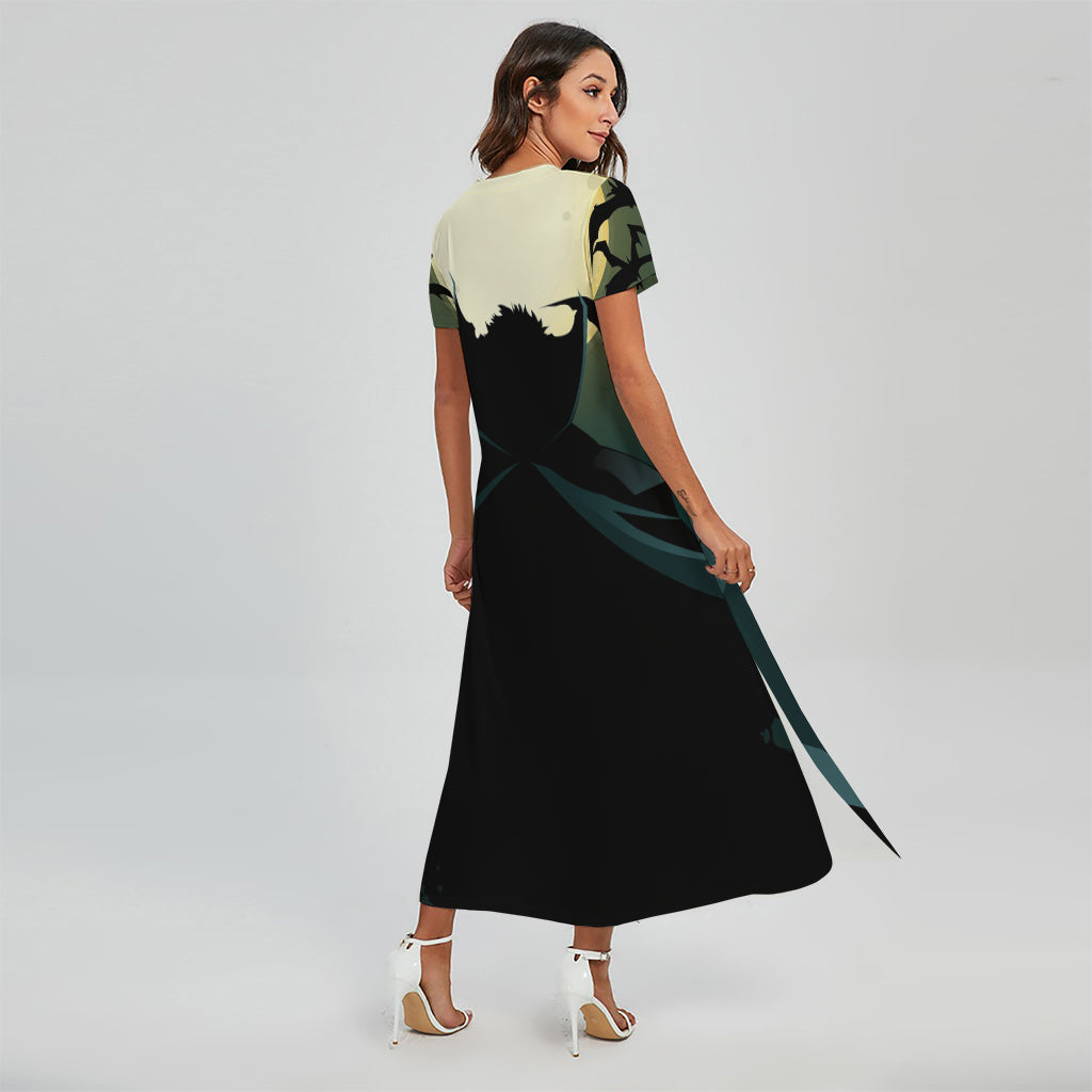 Halloween Vampire Silhouette Print Short Sleeve Maxi Dress