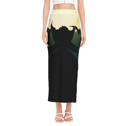 Halloween Vampire Silhouette Print Side Slit Maxi Skirt