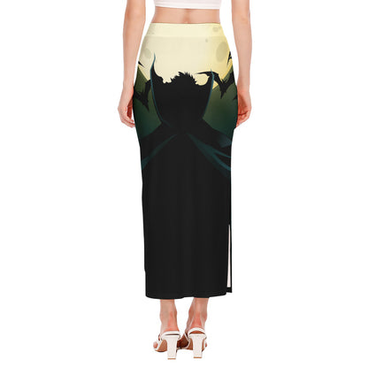 Halloween Vampire Silhouette Print Side Slit Maxi Skirt