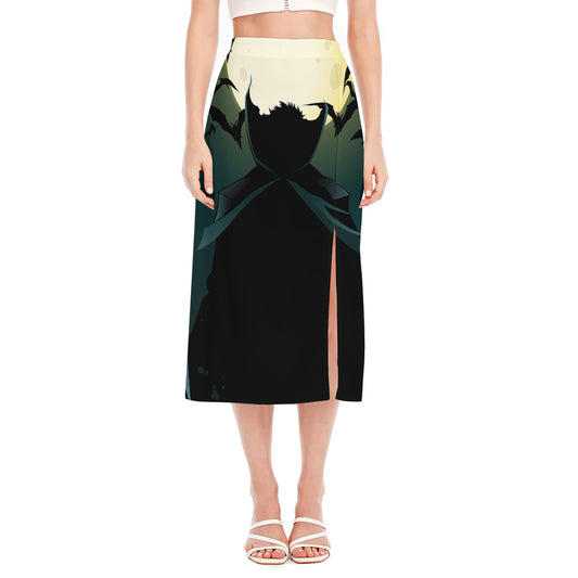 Halloween Vampire Silhouette Print Side Slit Midi Skirt