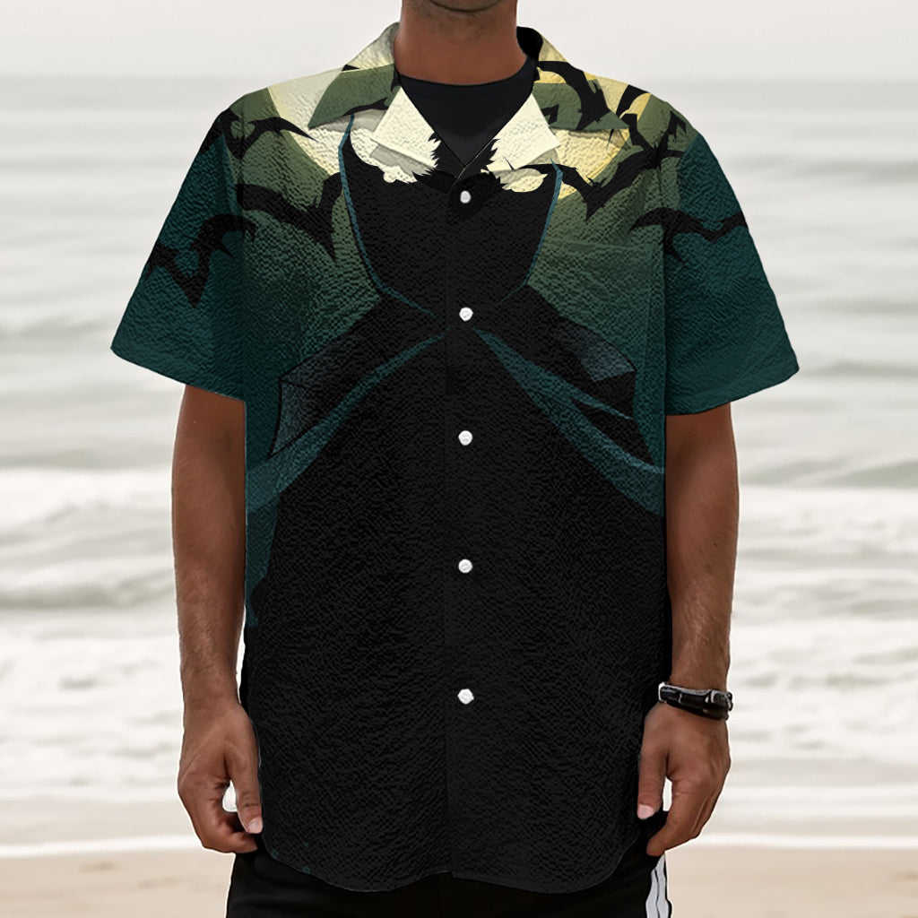 Halloween Vampire Silhouette Print Textured Short Sleeve Shirt