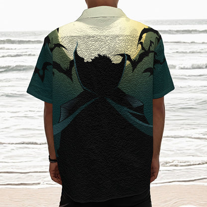Halloween Vampire Silhouette Print Textured Short Sleeve Shirt