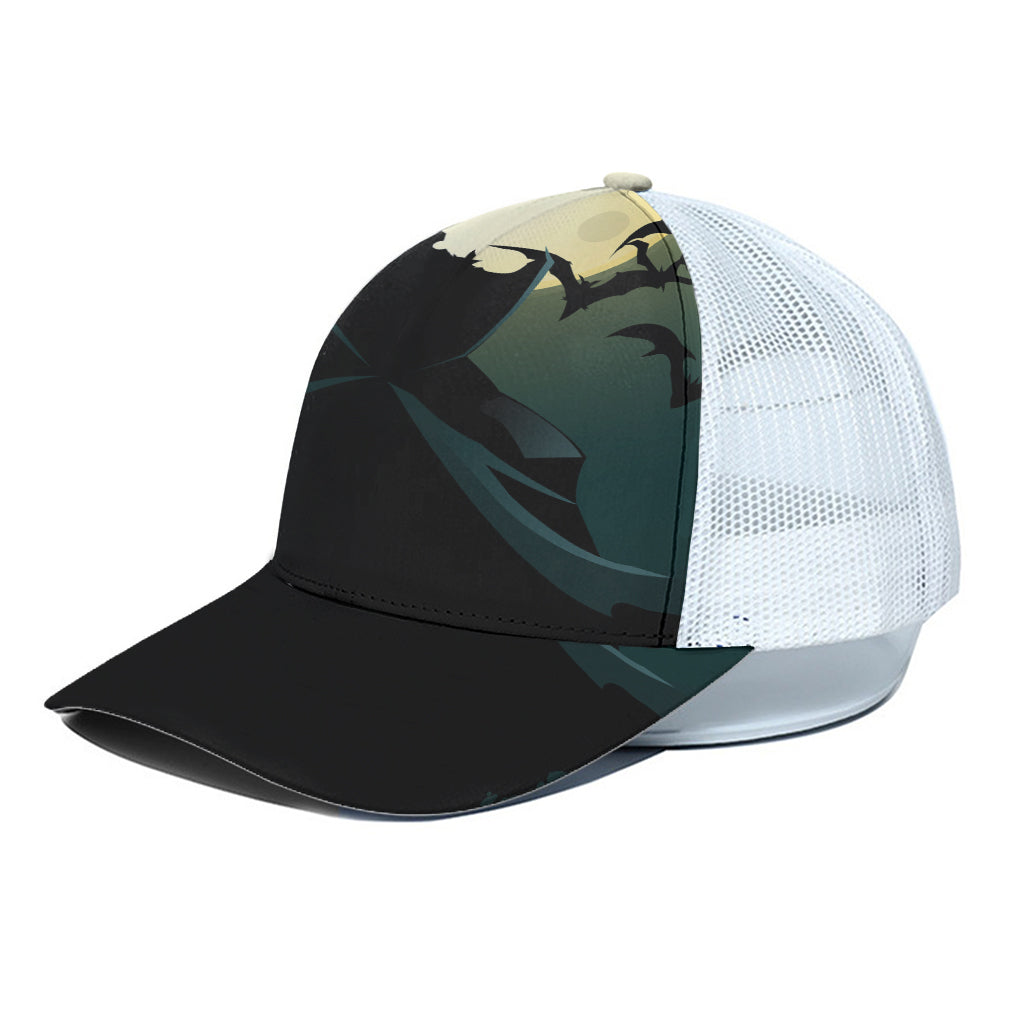 Halloween Vampire Silhouette Print White Mesh Trucker Cap