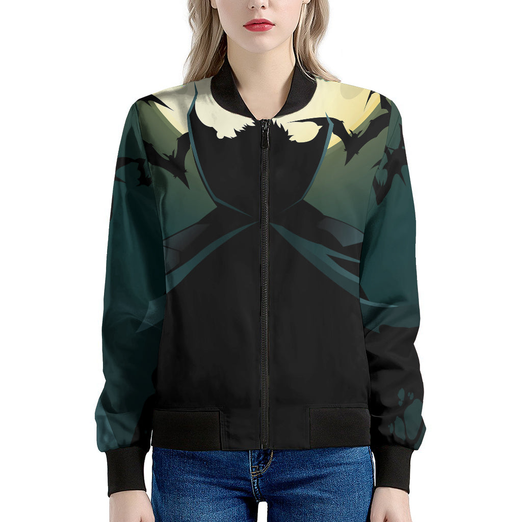 Halloween Vampire Silhouette Print Women's Bomber Jacket
