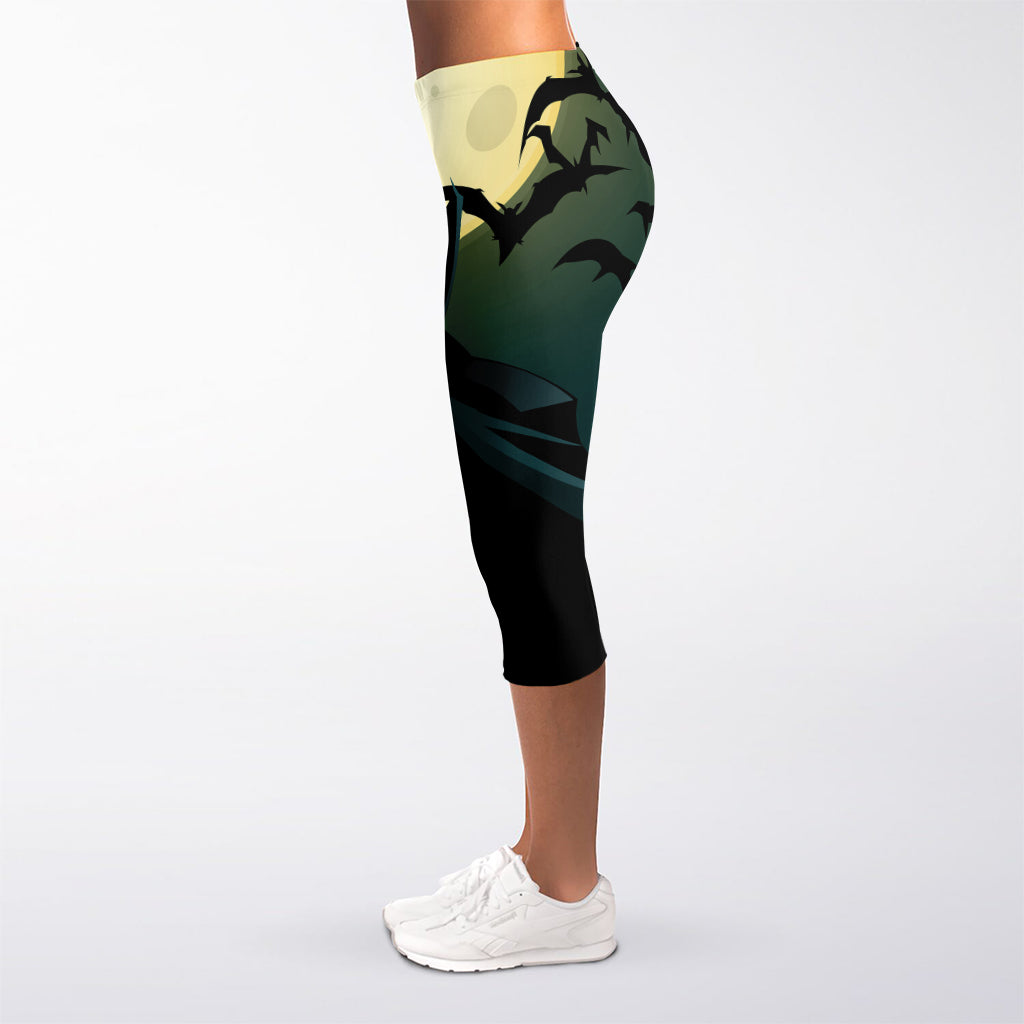 Halloween Vampire Silhouette Print Women's Capri Leggings