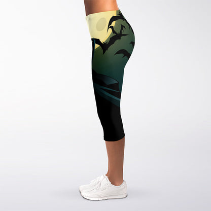 Halloween Vampire Silhouette Print Women's Capri Leggings