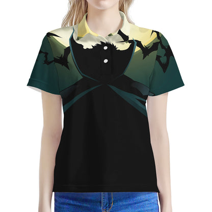 Halloween Vampire Silhouette Print Women's Polo Shirt
