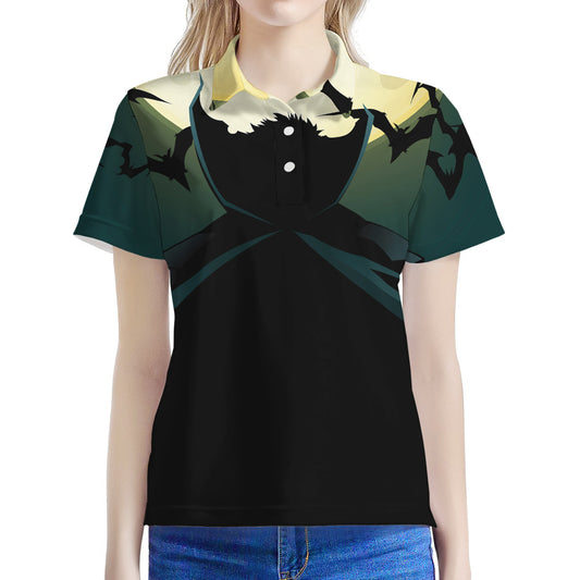 Halloween Vampire Silhouette Print Women's Polo Shirt