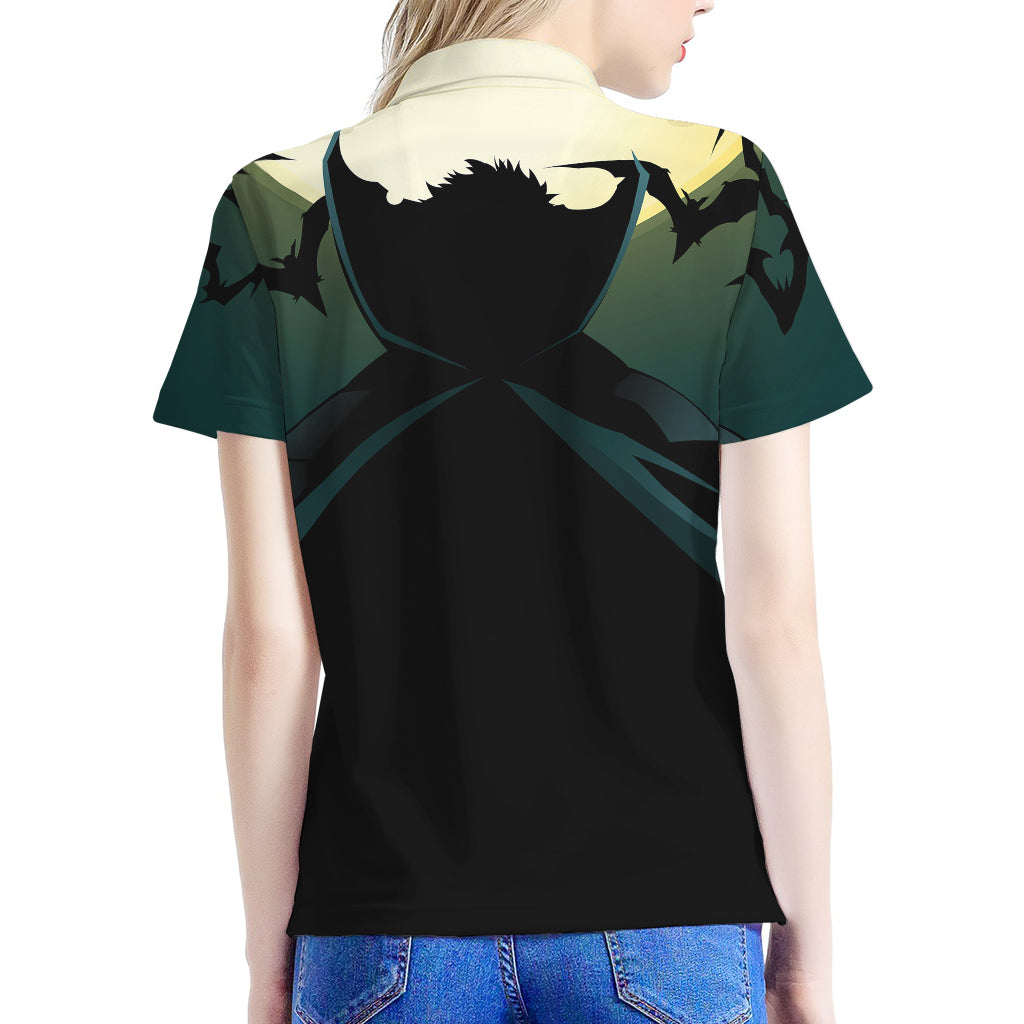Halloween Vampire Silhouette Print Women's Polo Shirt
