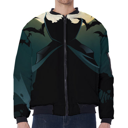 Halloween Vampire Silhouette Print Zip Sleeve Bomber Jacket