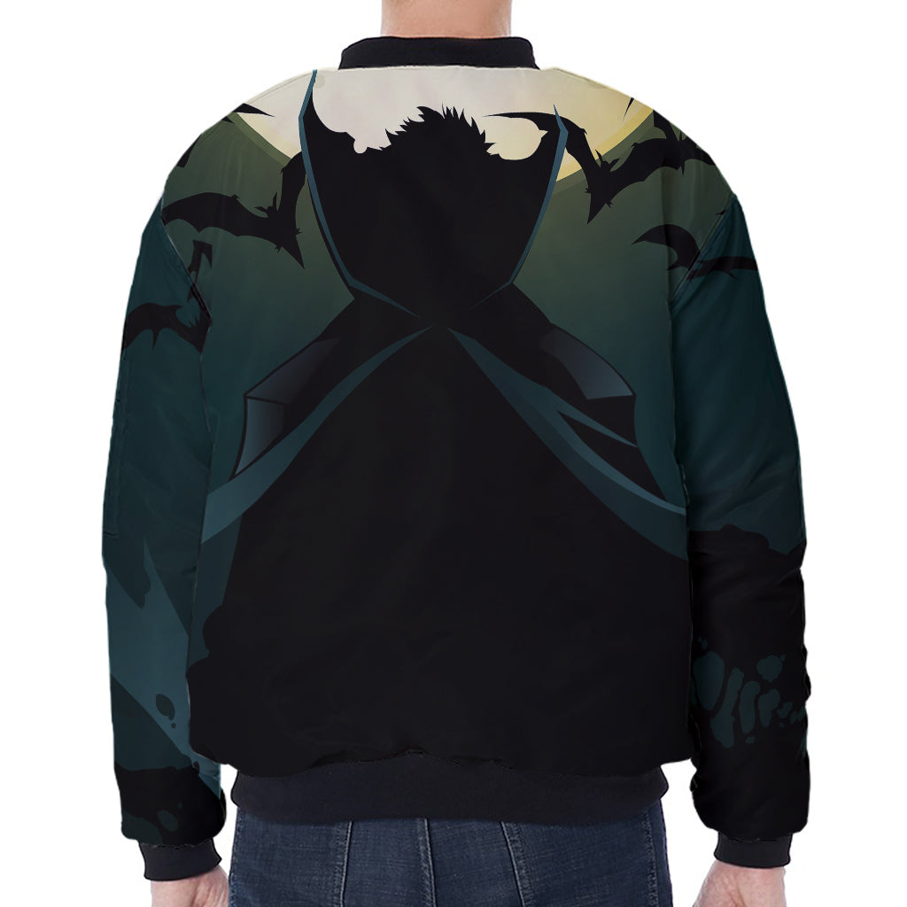 Halloween Vampire Silhouette Print Zip Sleeve Bomber Jacket