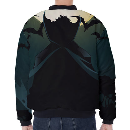 Halloween Vampire Silhouette Print Zip Sleeve Bomber Jacket