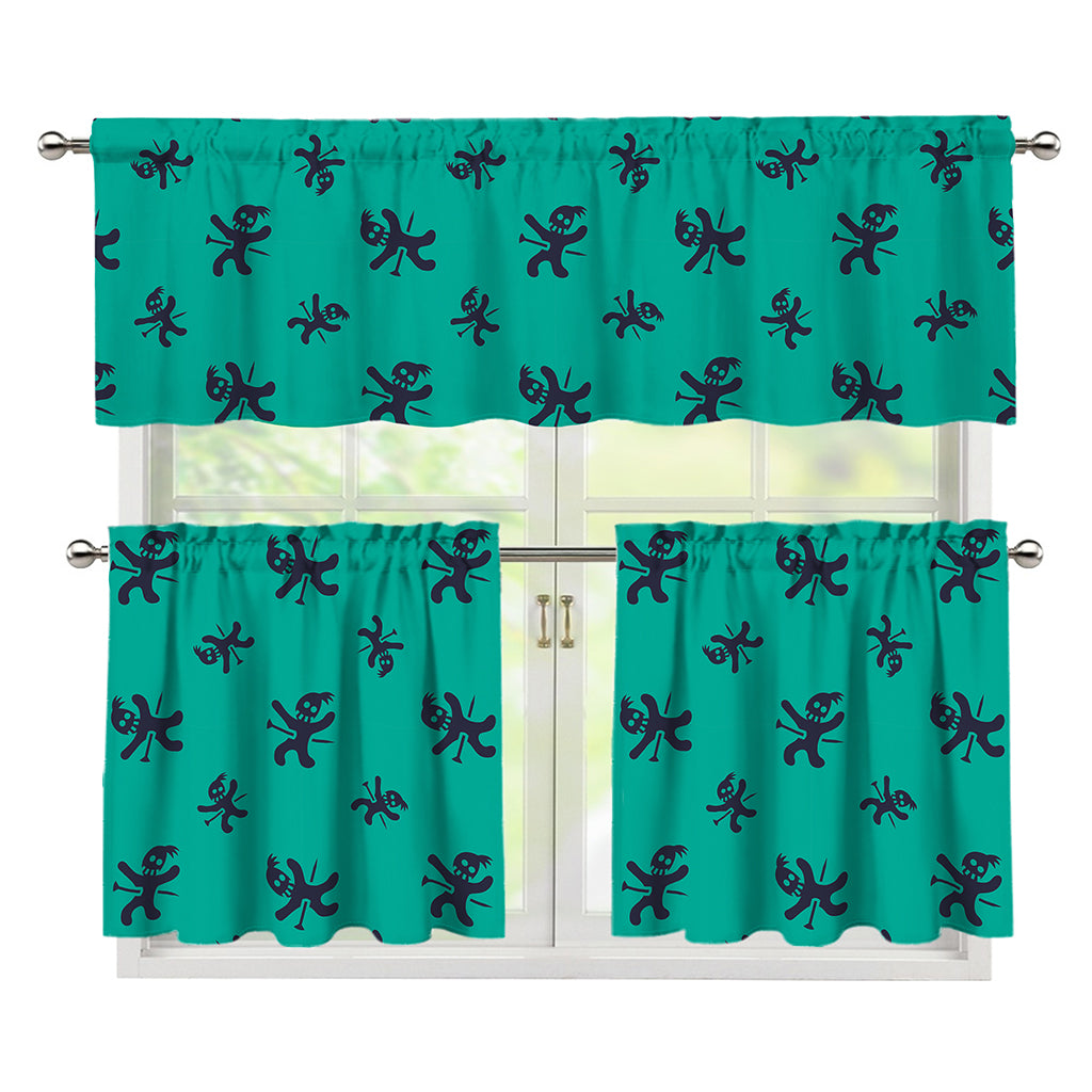 Halloween Voodoo Doll Pattern Print 3 Piece Kitchen Curtains