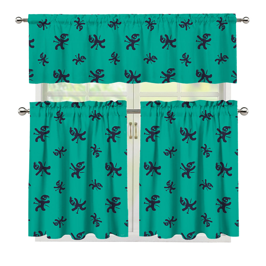 Halloween Voodoo Doll Pattern Print 3 Piece Kitchen Curtains