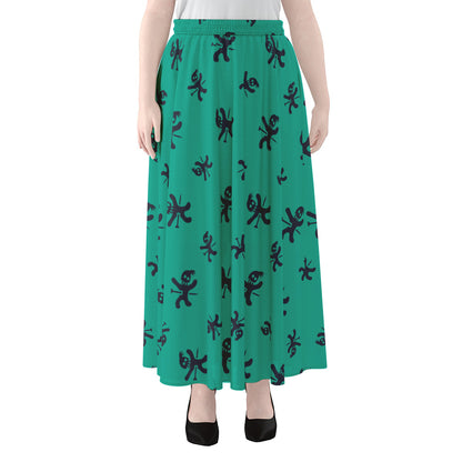 Halloween Voodoo Doll Pattern Print Chiffon Maxi Skirt