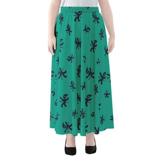 Halloween Voodoo Doll Pattern Print Chiffon Maxi Skirt