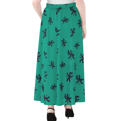 Halloween Voodoo Doll Pattern Print Chiffon Maxi Skirt
