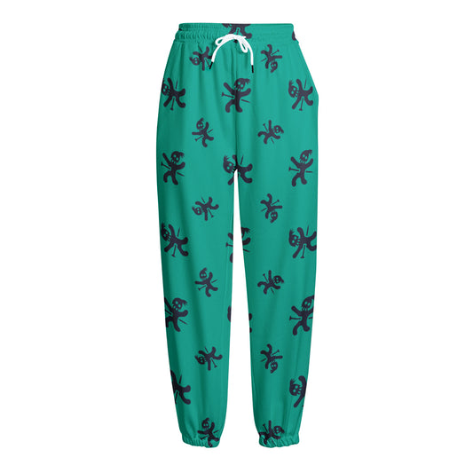 Halloween Voodoo Doll Pattern Print Fleece Lined Knit Pants