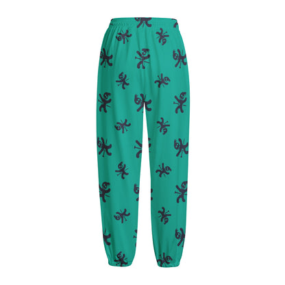 Halloween Voodoo Doll Pattern Print Fleece Lined Knit Pants