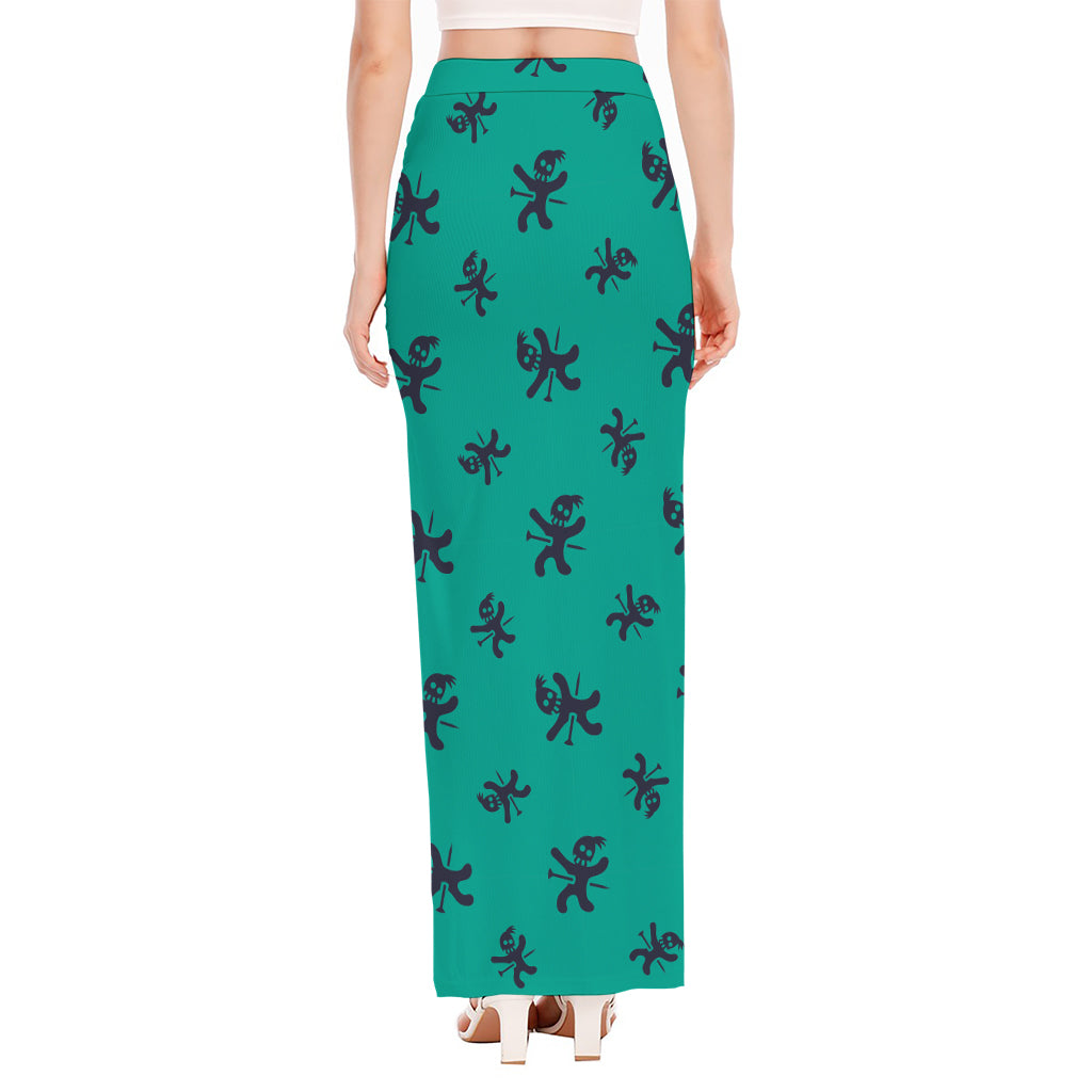 Halloween Voodoo Doll Pattern Print High Slit Maxi Skirt