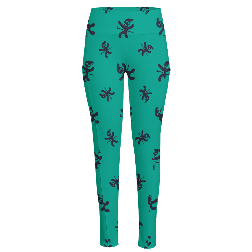 Halloween Voodoo Doll Pattern Print High-Waisted Pocket Leggings