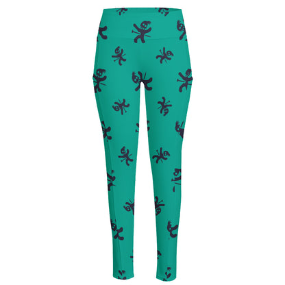 Halloween Voodoo Doll Pattern Print High-Waisted Pocket Leggings