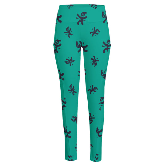 Halloween Voodoo Doll Pattern Print High-Waisted Pocket Leggings