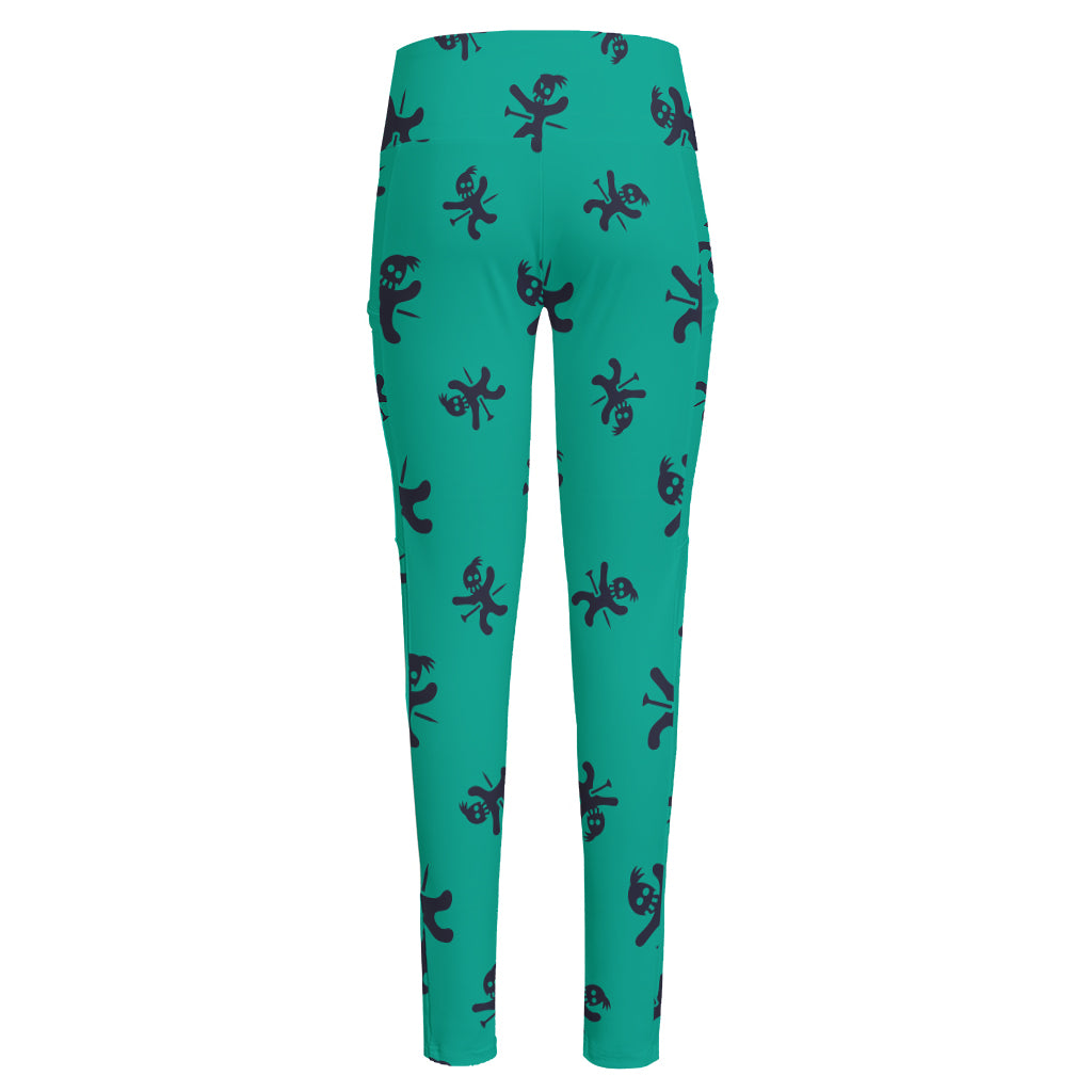 Halloween Voodoo Doll Pattern Print High-Waisted Pocket Leggings