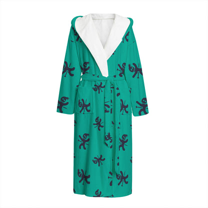 Halloween Voodoo Doll Pattern Print Hooded Bathrobe