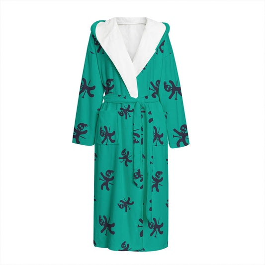 Halloween Voodoo Doll Pattern Print Hooded Bathrobe