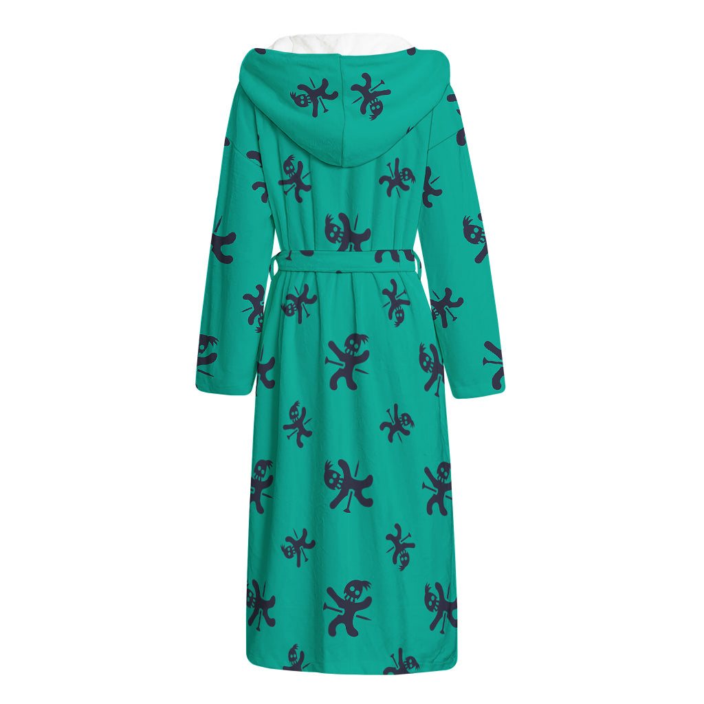 Halloween Voodoo Doll Pattern Print Hooded Bathrobe