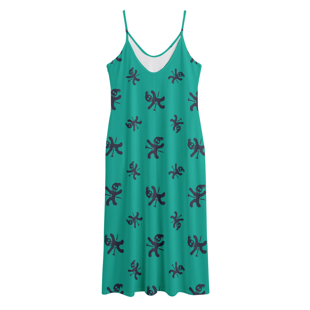 Halloween Voodoo Doll Pattern Print Jersey Midi Cami Dress