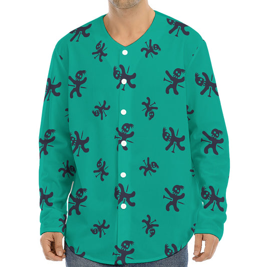 Halloween Voodoo Doll Pattern Print Long Sleeve Baseball Jersey