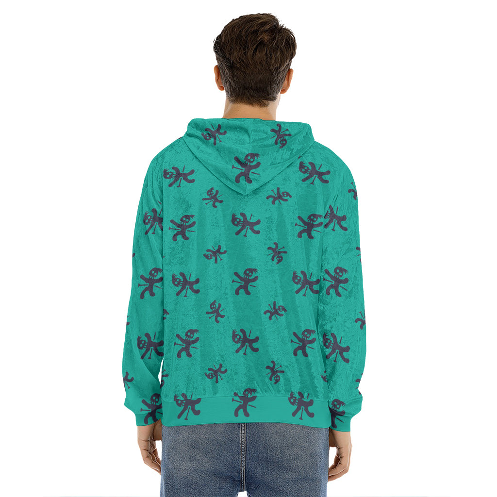 Halloween Voodoo Doll Pattern Print Men's Velvet Pullover Hoodie