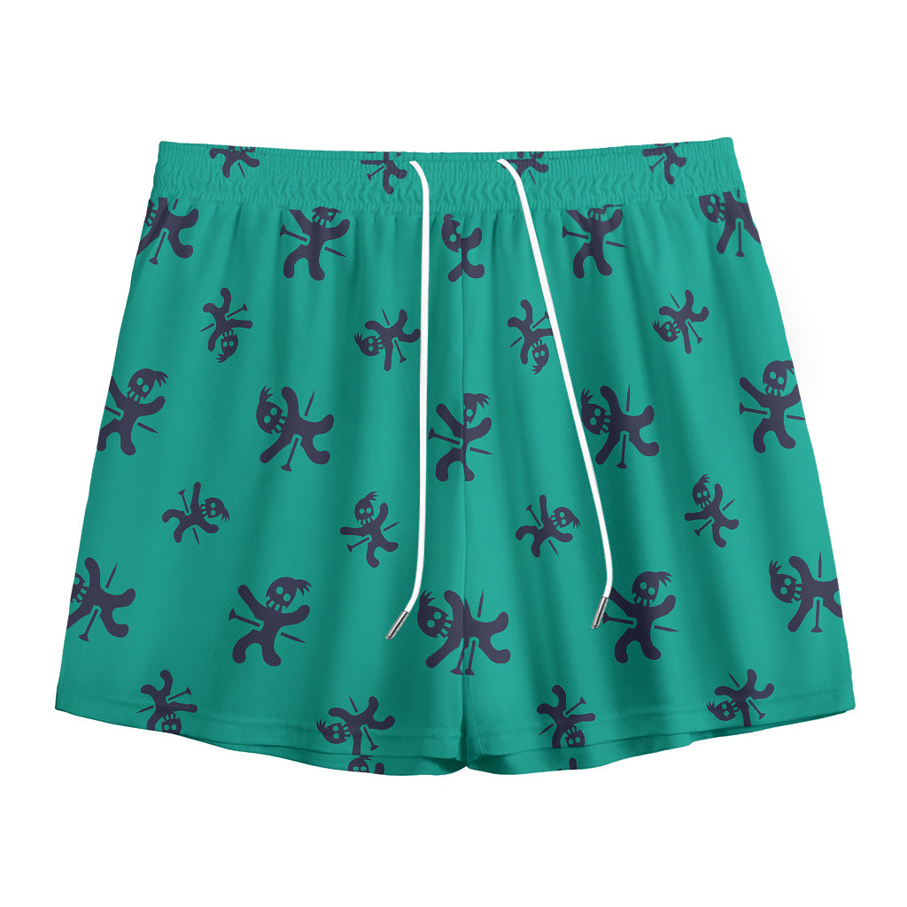 Halloween Voodoo Doll Pattern Print Mesh Shorts