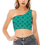 Halloween Voodoo Doll Pattern Print One Shoulder Crop Top