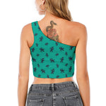 Halloween Voodoo Doll Pattern Print One Shoulder Crop Top