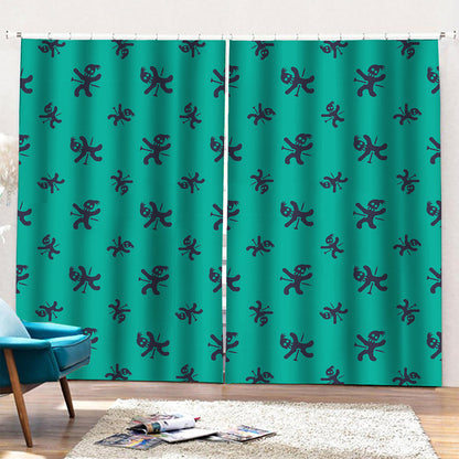 Halloween Voodoo Doll Pattern Print Pencil Pleat Curtains