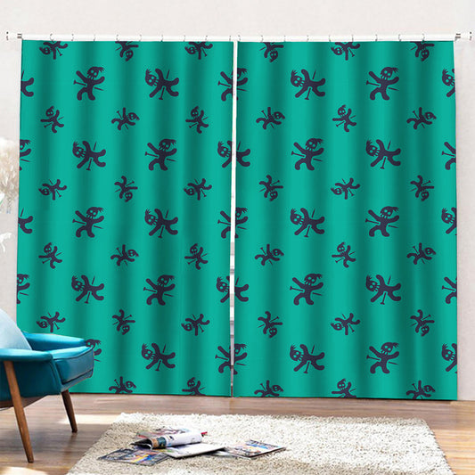 Halloween Voodoo Doll Pattern Print Pencil Pleat Curtains