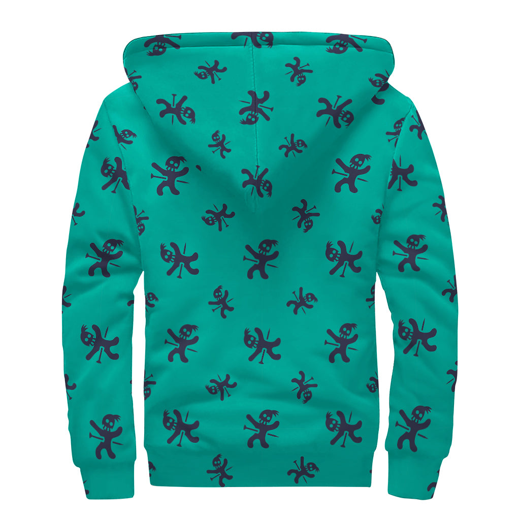 Halloween Voodoo Doll Pattern Print Sherpa Lined Zip Up Hoodie