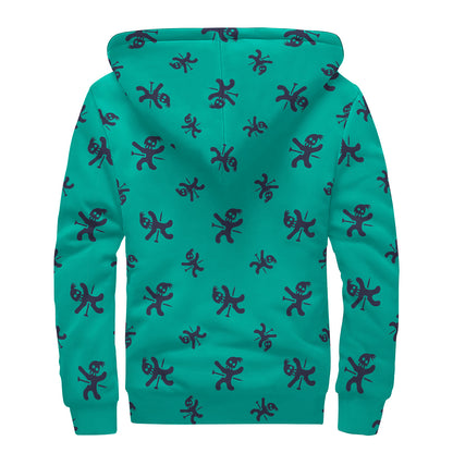 Halloween Voodoo Doll Pattern Print Sherpa Lined Zip Up Hoodie