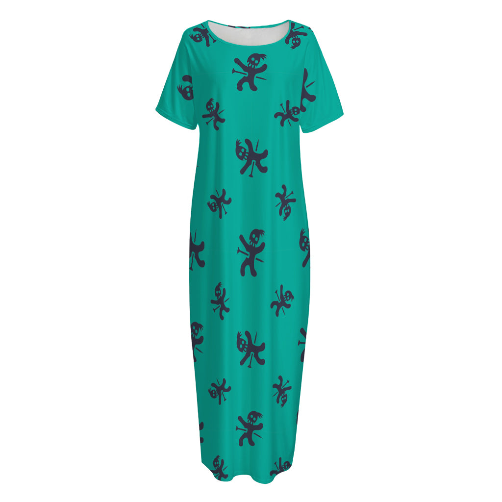 Halloween Voodoo Doll Pattern Print Short Sleeve Long Nightdress