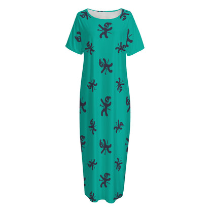 Halloween Voodoo Doll Pattern Print Short Sleeve Long Nightdress