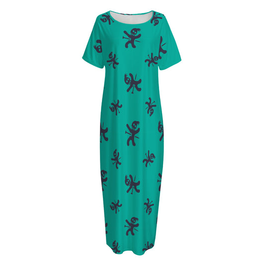 Halloween Voodoo Doll Pattern Print Short Sleeve Long Nightdress