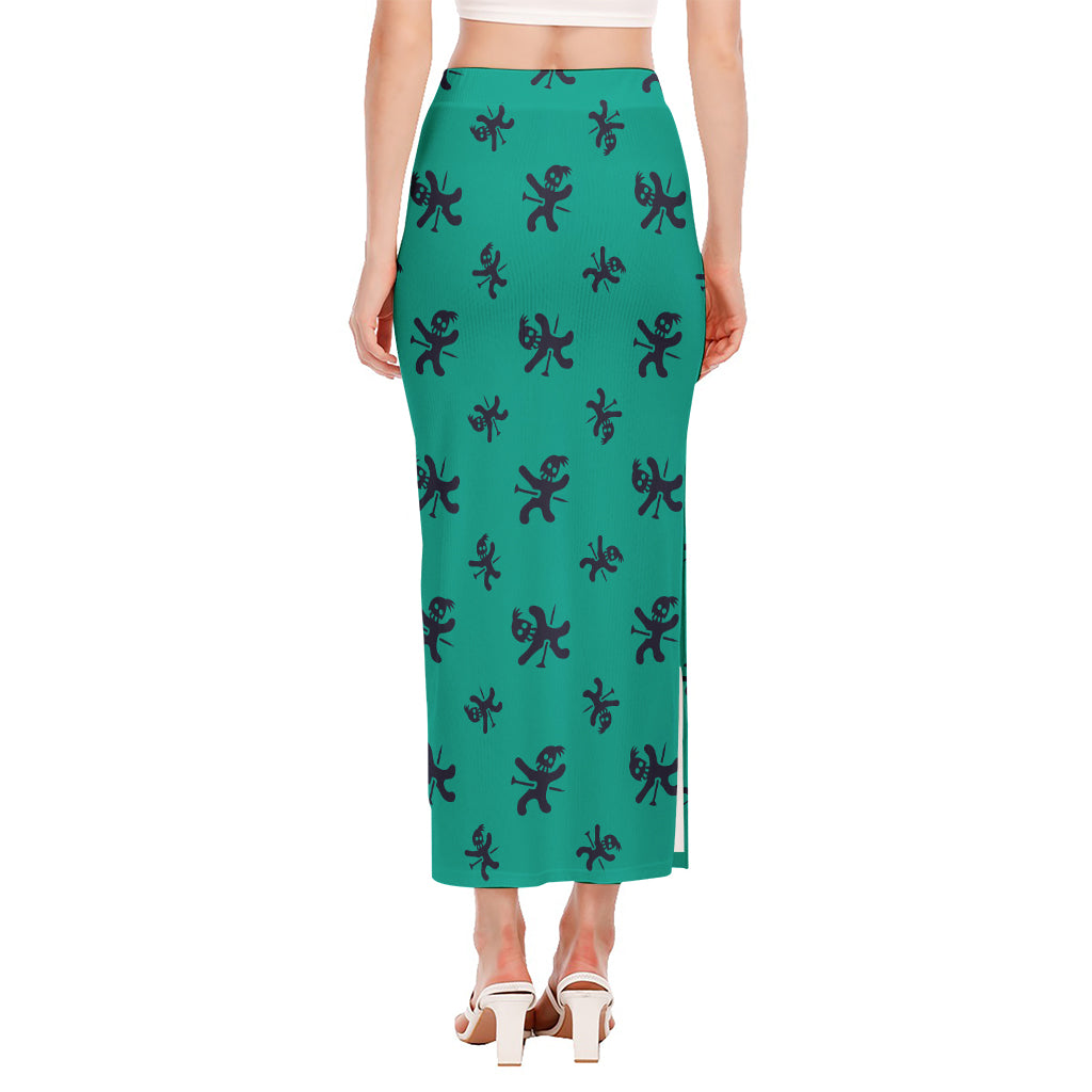 Halloween Voodoo Doll Pattern Print Side Slit Maxi Skirt