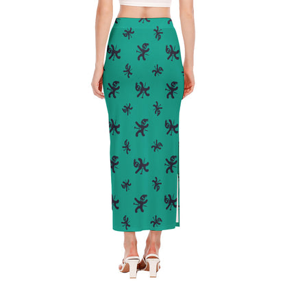 Halloween Voodoo Doll Pattern Print Side Slit Maxi Skirt