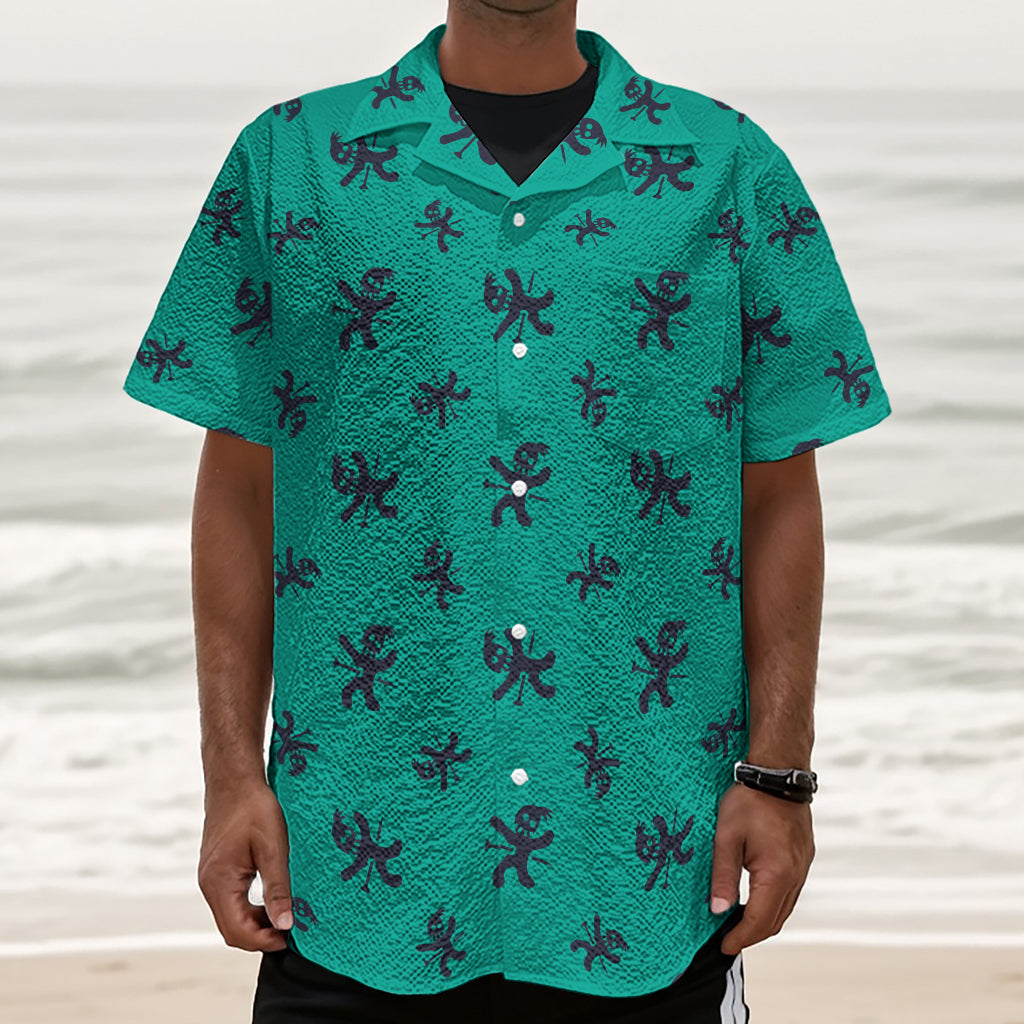 Halloween Voodoo Doll Pattern Print Textured Short Sleeve Shirt