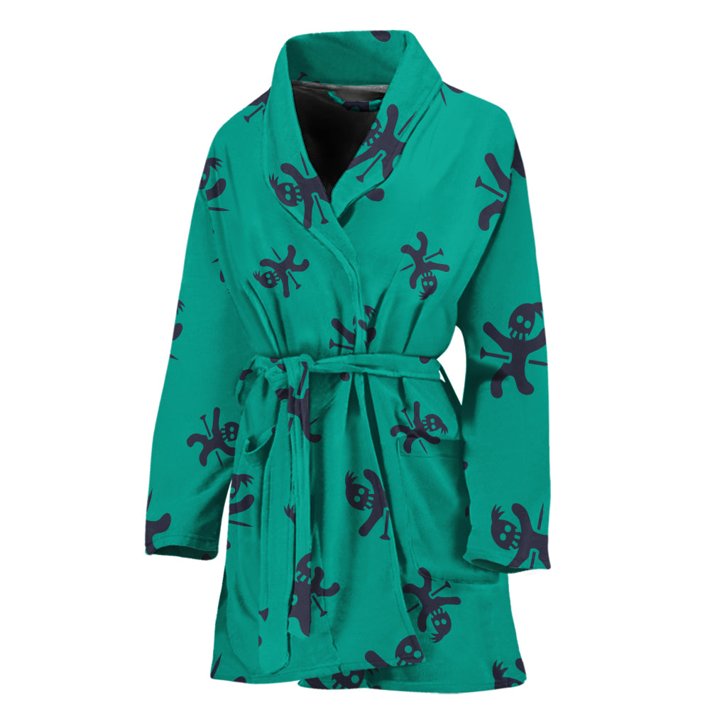 Halloween Voodoo Doll Pattern Print Women's Bathrobe