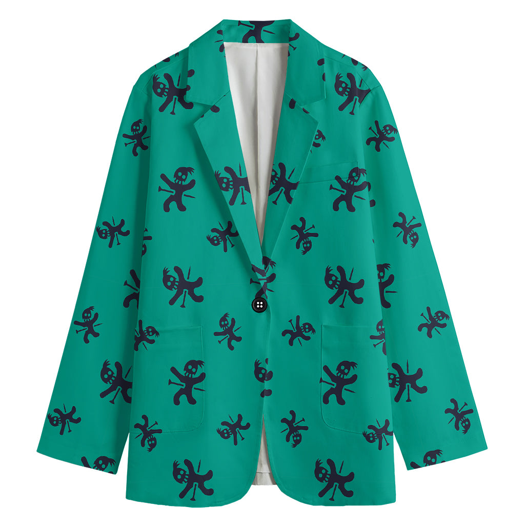 Halloween Voodoo Doll Pattern Print Women's Blazer